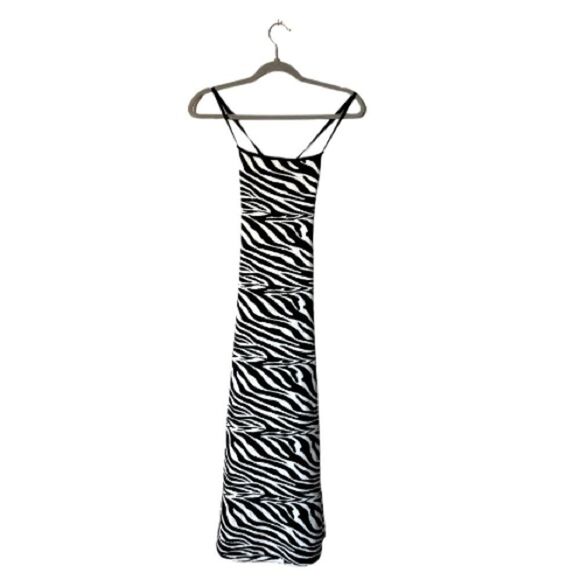 Zara Jacquard Knit Maxi Black White Dress Animal Zebra Print Backless Size M - Picture 9 of 12